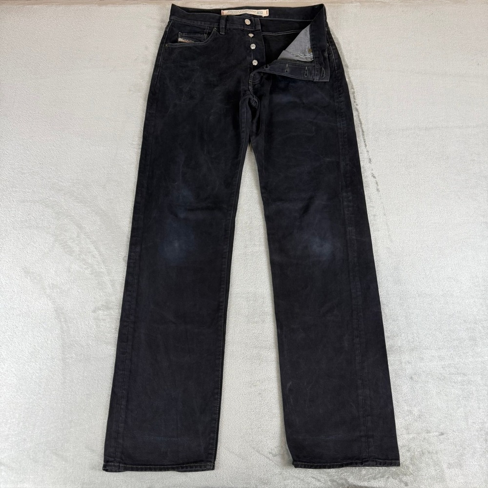 Diesel Keetar Straight Jeans Mens 34x34 Black Denim Distressed Button Fly Italy